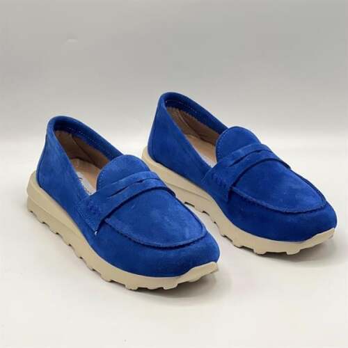 Carle Parlak Mavi Hakiki Süet Deri Kadın Loafer – 3 cm Termolight Taban - 2