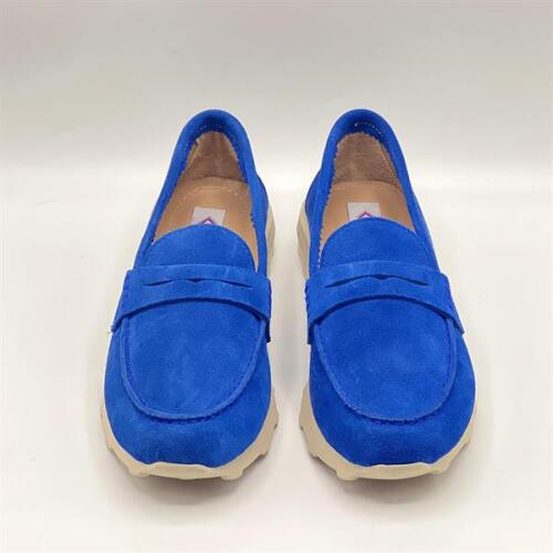 Carle Parlak Mavi Hakiki Süet Deri Kadın Loafer – 3 cm Termolight Taban - 3