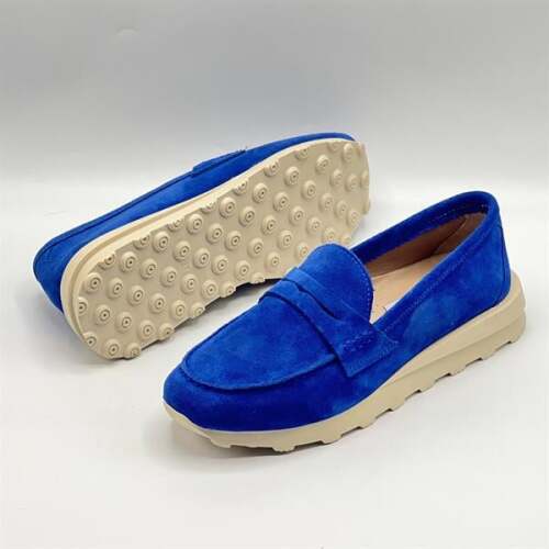 Carle Parlak Mavi Hakiki Süet Deri Kadın Loafer – 3 cm Termolight Taban - 5