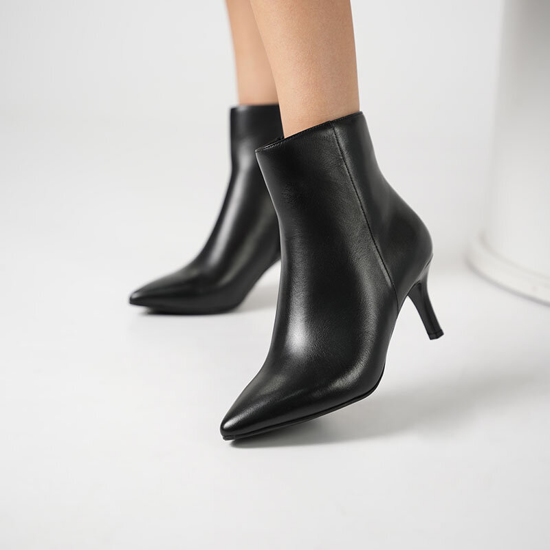 Carmen Siyah Deri İnce Topuklu Kadın Bot – 7 cm – Sıcak Astar – TPU Taban - 4