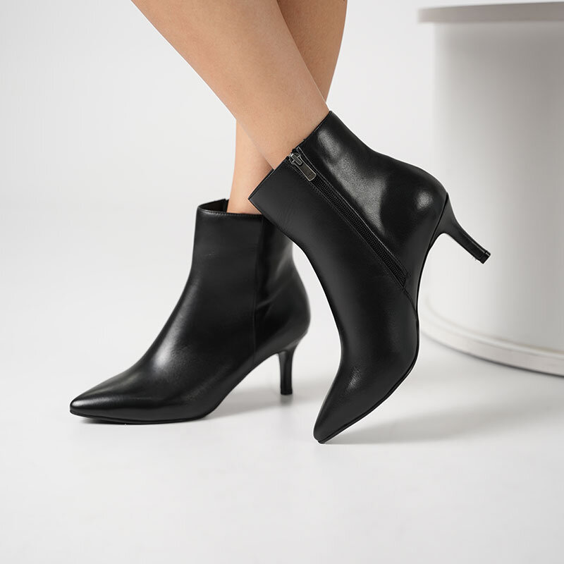 Carmen Siyah Deri İnce Topuklu Kadın Bot – 7 cm – Sıcak Astar – TPU Taban - 1