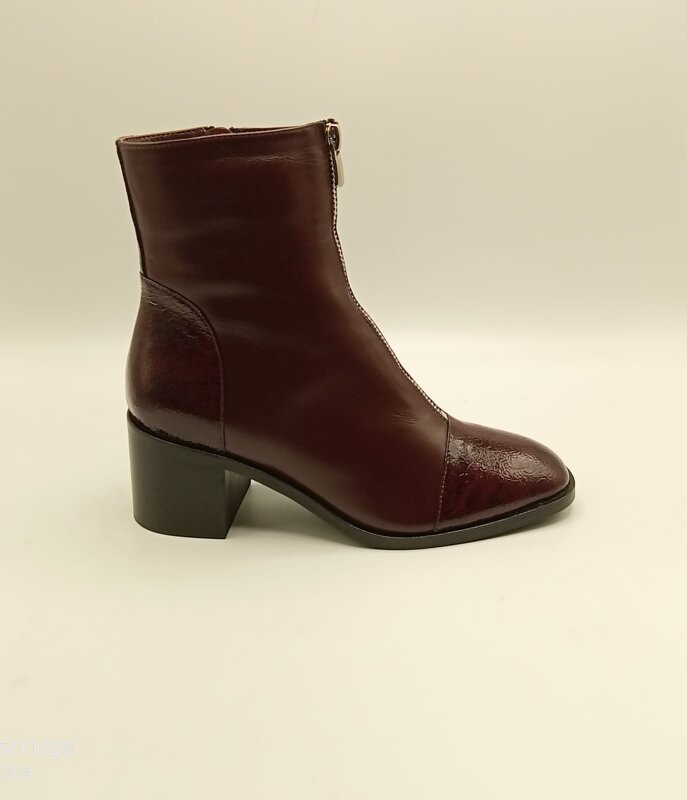 Clara Bordo Deri Kadın Bot – Kroko Rugan Burun & Topuk Detaylı  - 7