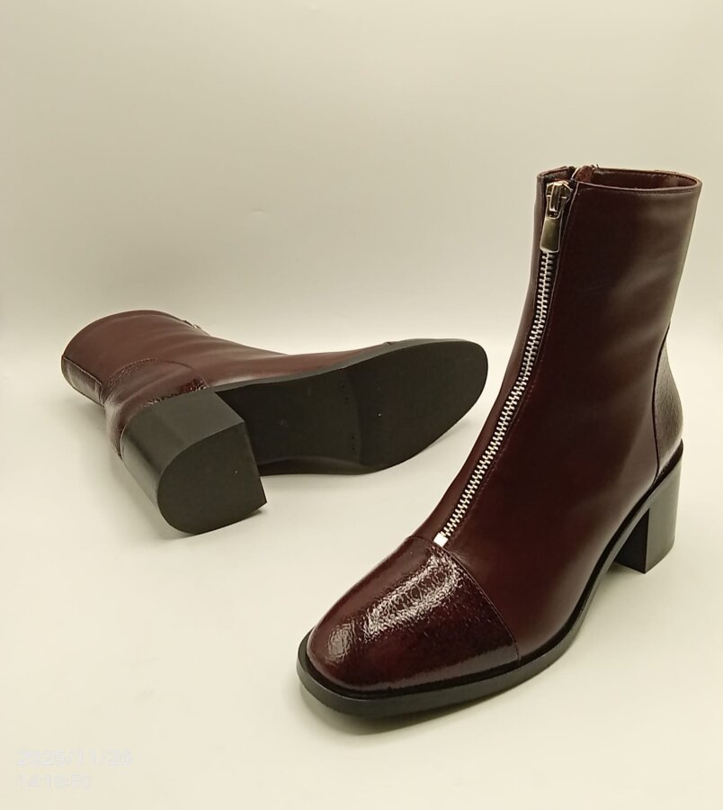 Clara Bordo Deri Kadın Bot – Kroko Rugan Burun & Topuk Detaylı  - 8