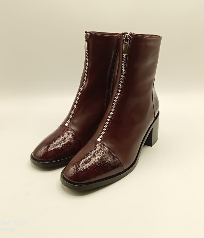 Clara Bordo Deri Kadın Bot – Kroko Rugan Burun & Topuk Detaylı  - 5