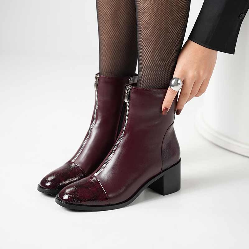 Clara Bordo Deri Kadın Bot – Kroko Rugan Burun & Topuk Detaylı  - 2