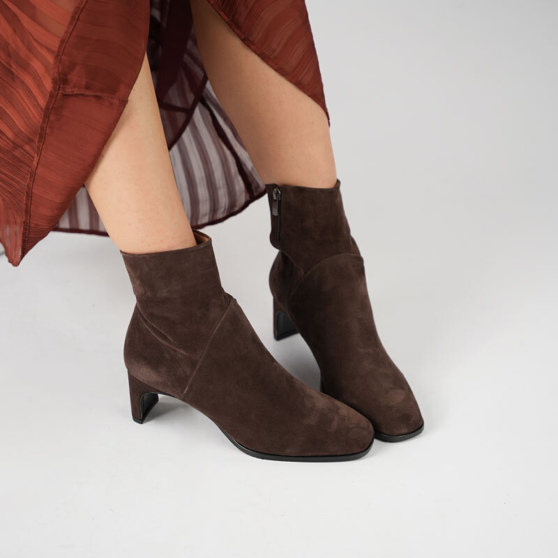 Danila Acı Kahve Süet Sıcak Astar Hakiki Deri Kadın Bot – Kalın Topuk 5,5 cm – TPU Taban - 2