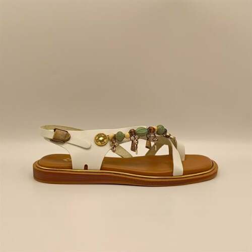 Daphne Beyaz Deri Düz Kadın Sandalet