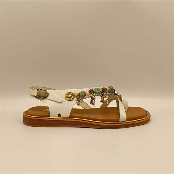 Daphne Beyaz Deri Düz Kadın Sandalet - 1