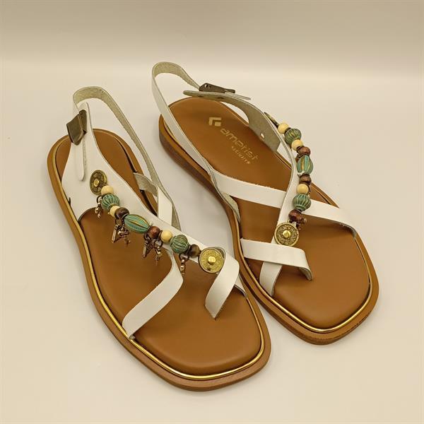 Daphne Beyaz Deri Düz Kadın Sandalet - 2