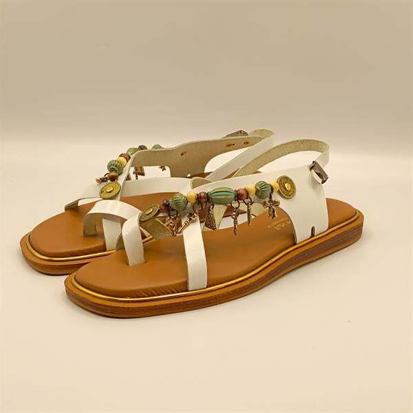 Daphne Beyaz Deri Düz Kadın Sandalet - 4