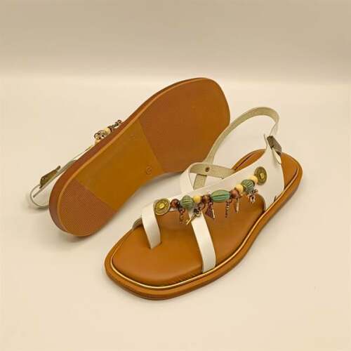 Daphne Beyaz Deri Düz Kadın Sandalet - 5