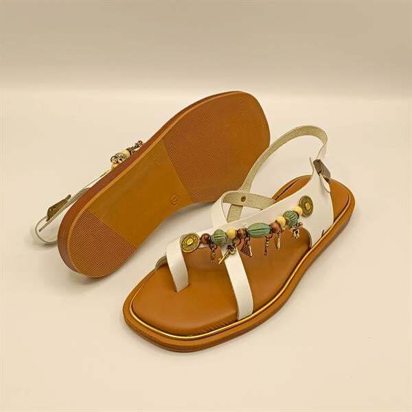 Daphne Beyaz Deri Düz Kadın Sandalet - 5