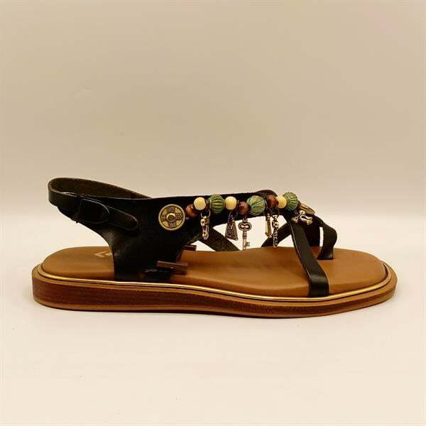 Daphne Siyah Deri  Düz Kadın Sandalet - 1