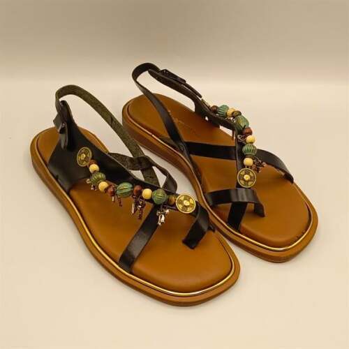 Daphne Siyah Deri  Düz Kadın Sandalet - 2