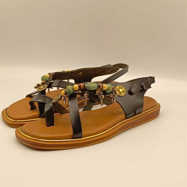 Daphne Siyah Deri  Düz Kadın Sandalet - 4