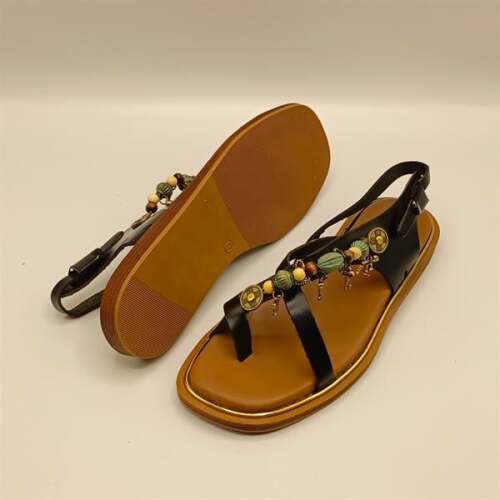 Daphne Siyah Deri  Düz Kadın Sandalet - 5