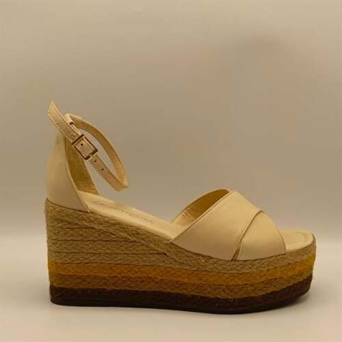 Deka Bej Deri Dolgu Topuk Sandalet