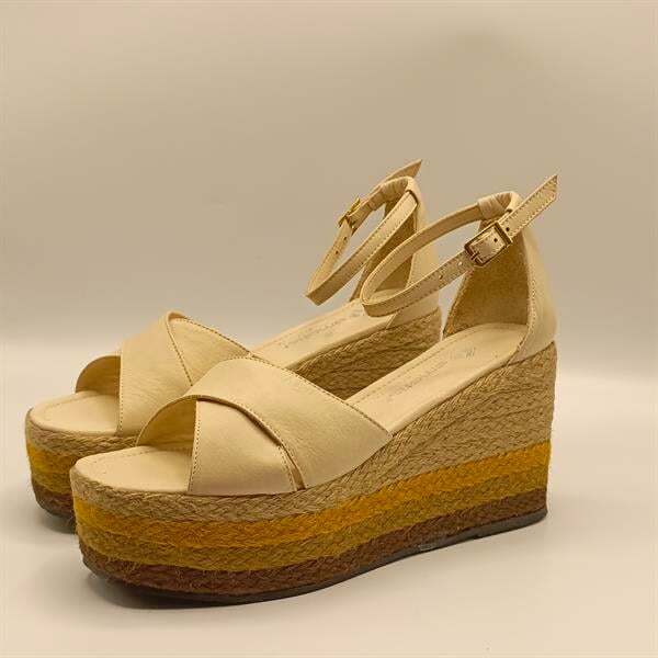 Deka Bej Deri Dolgu Topuk Sandalet - 4