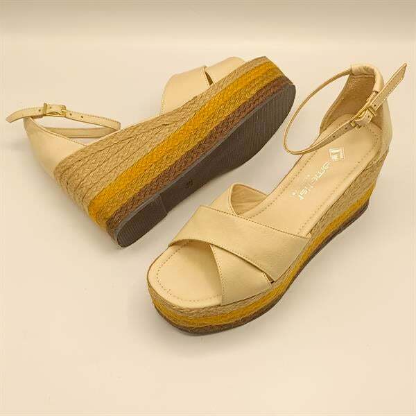 Deka Bej Deri Dolgu Topuk Sandalet - 5