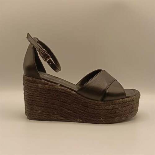 Deka Siyah Deri Dolgu Topuk Kadın Sandalet