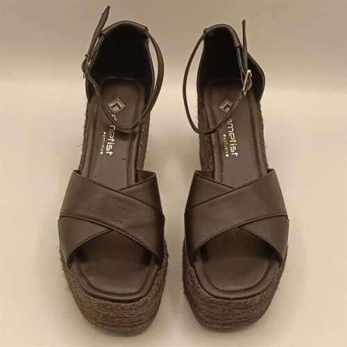 Deka Siyah Deri Dolgu Topuk Kadın Sandalet - 3