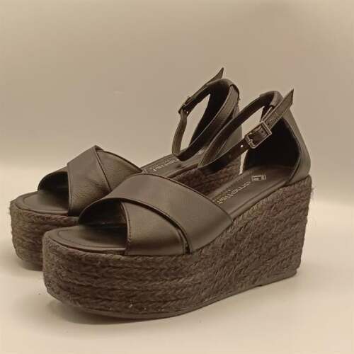 Deka Siyah Deri Dolgu Topuk Kadın Sandalet - 4