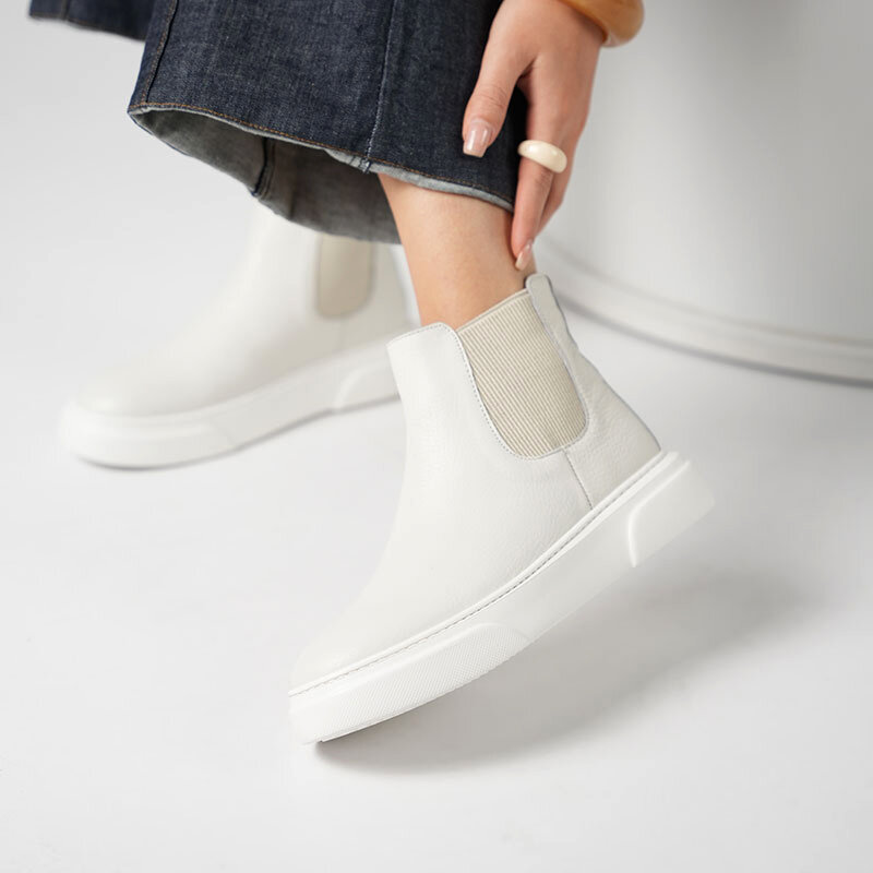 Favor Ekru Hakiki Deri Chelsea Kadın Bot – Hafif Eva Taban, Kaymaz Tırtıklı, Lastikli Kolay Giyim - 2