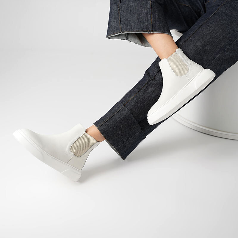 Favor Ekru Hakiki Deri Chelsea Kadın Bot – Hafif Eva Taban, Kaymaz Tırtıklı, Lastikli Kolay Giyim - 3