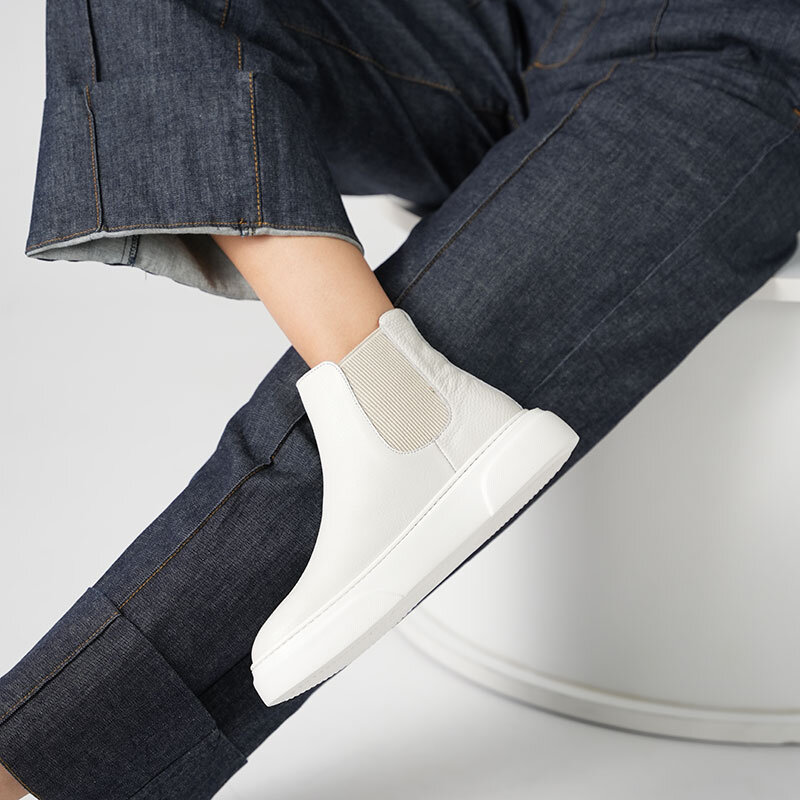 Favor Ekru Hakiki Deri Chelsea Kadın Bot – Hafif Eva Taban, Kaymaz Tırtıklı, Lastikli Kolay Giyim - 4