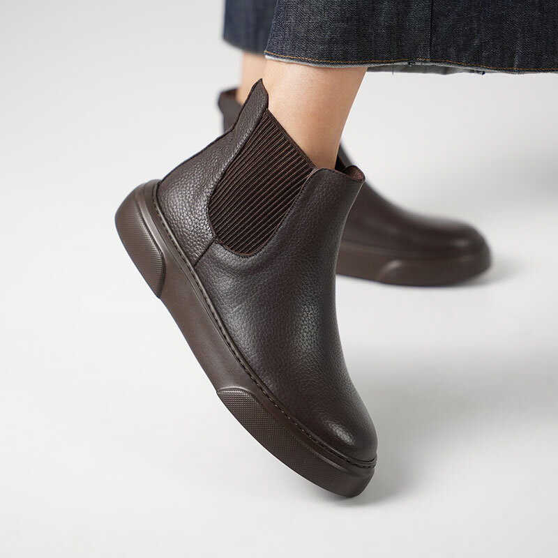 Favor Kahve Hakiki Deri Chelsea Kadın Bot – Hafif Eva Taban, Kaymaz Tırtıklı, Lastikli Kolay Giyim - 1