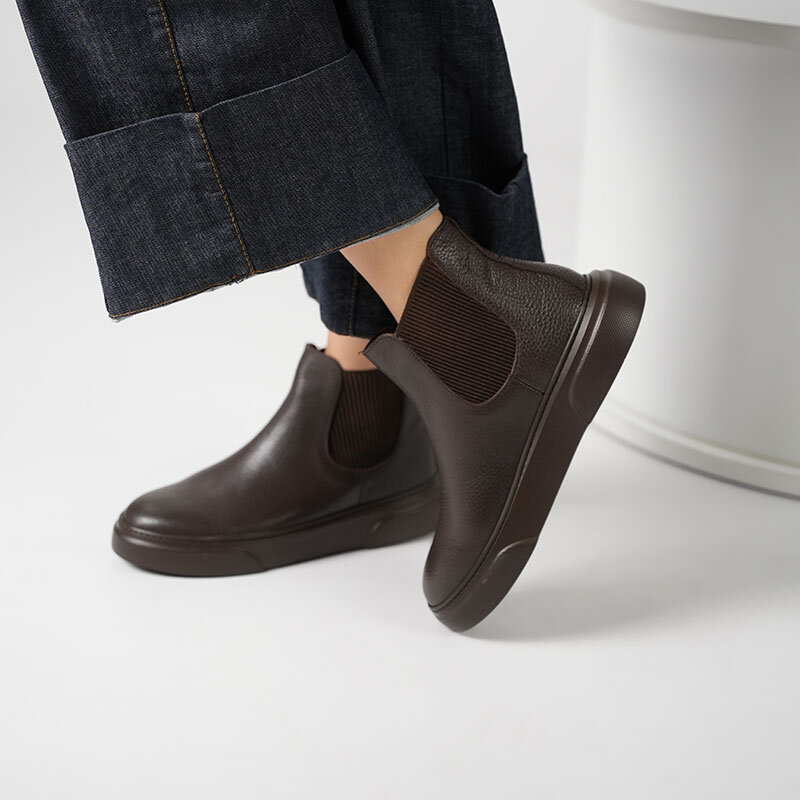 Favor Kahve Hakiki Deri Chelsea Kadın Bot – Hafif Eva Taban, Kaymaz Tırtıklı, Lastikli Kolay Giyim - 2