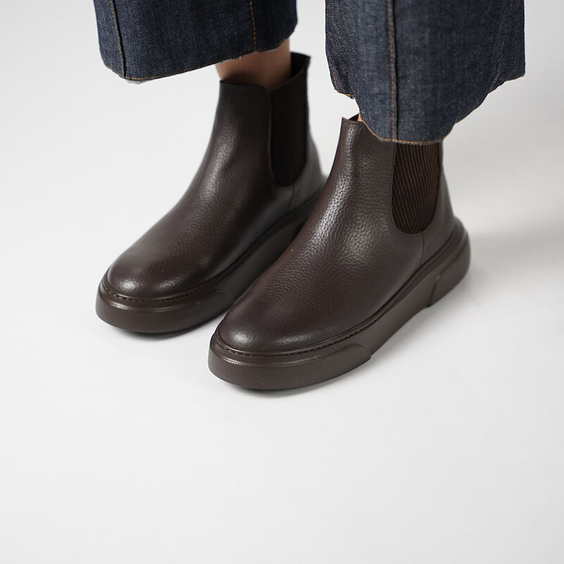 Favor Kahve Hakiki Deri Chelsea Kadın Bot – Hafif Eva Taban, Kaymaz Tırtıklı, Lastikli Kolay Giyim - 3