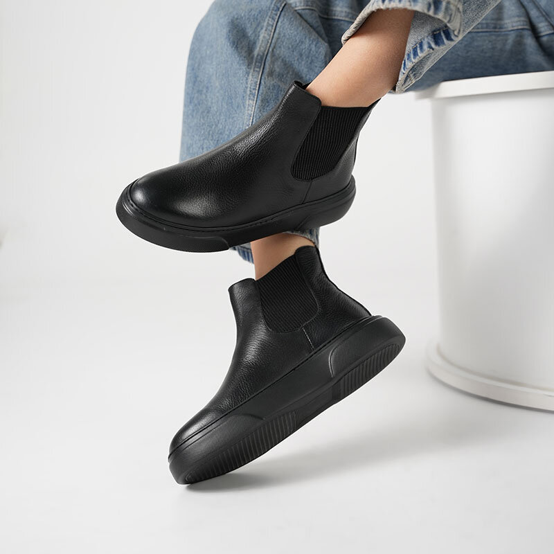 Favor Siyah Hakiki Deri Chelsea Kadın Bot – Hafif Eva Taban, Kaymaz Tırtıklı, Lastikli Kolay Giyim - 1