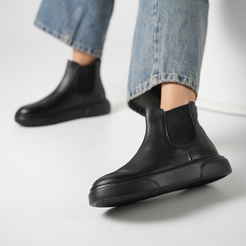 Favor Siyah Hakiki Deri Chelsea Kadın Bot – Hafif Eva Taban, Kaymaz Tırtıklı, Lastikli Kolay Giyim - 3