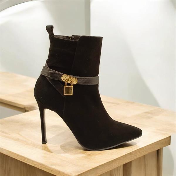 Feminen Siyah Süet İnce Topuklu Bot - 1