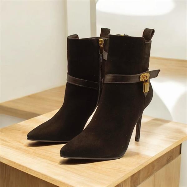 Feminen Siyah Süet İnce Topuklu Bot - 2