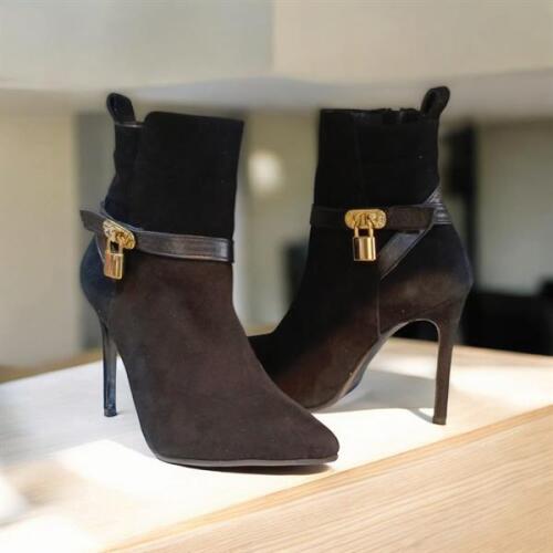 Feminen Siyah Süet İnce Topuklu Bot - 4