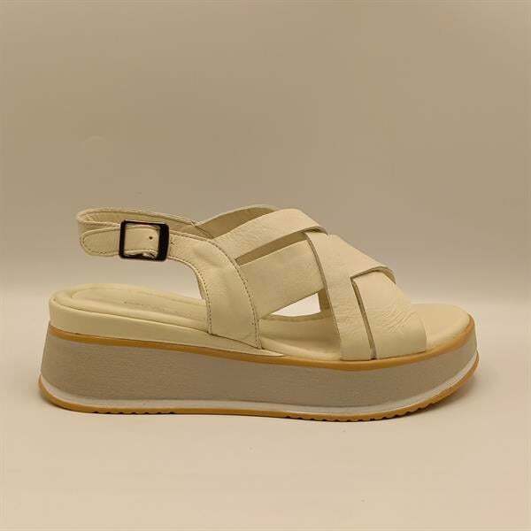 Garda Krem Deri Dolgu Topuk Sandalet - 1