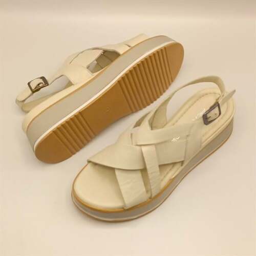 Garda Krem Deri Dolgu Topuk Sandalet - 5