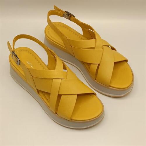 Garda Sarı Deri Dolgu Topuk Sandalet - 2