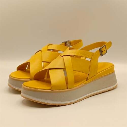 Garda Sarı Deri Dolgu Topuk Sandalet - 4