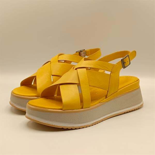 Garda Sarı Deri Dolgu Topuk Sandalet - 4