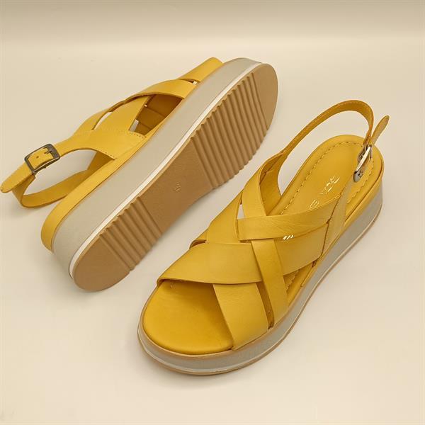 Garda Sarı Deri Dolgu Topuk Sandalet - 5