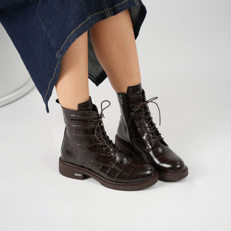 Gloria Acı Kahve Parlak Kroko Deri Kadın Bot - 1