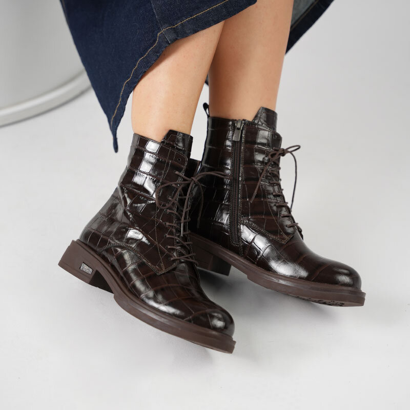 Gloria Acı Kahve Parlak Kroko Deri Kadın Bot - 3