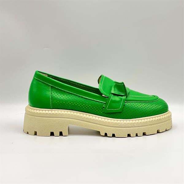 Green Yeşil Kadın Loafer – Ametist Exclusive Gerçek Deri Ayakkabı - 1