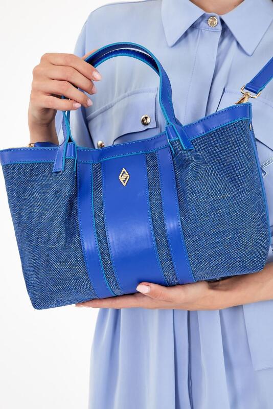 Havana Deniz Mavisi Kumaş Detaylı Kadın El Çantası