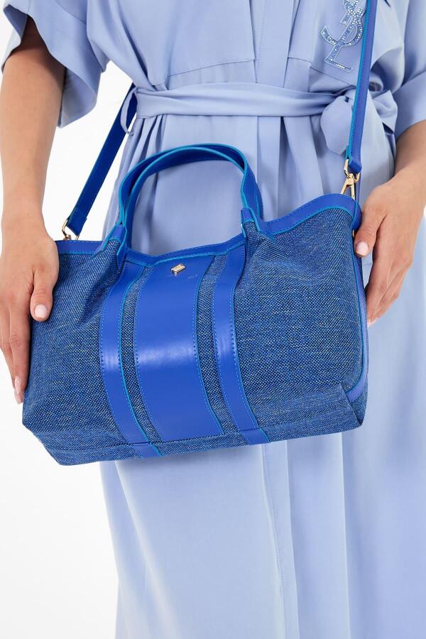Havana Deniz Mavisi Kumaş Detaylı Kadın El Çantası - 5