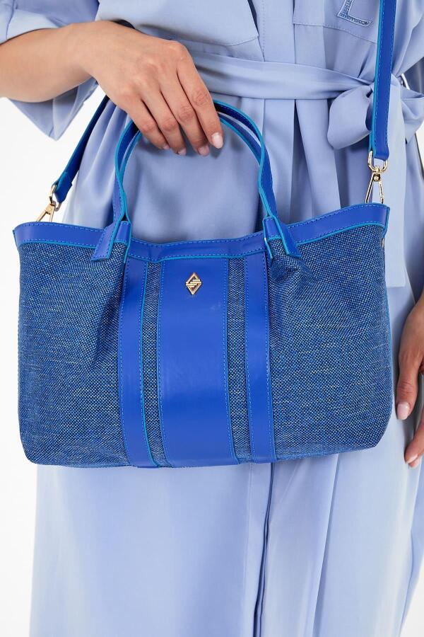 Havana Deniz Mavisi Kumaş Detaylı Kadın El Çantası - 6