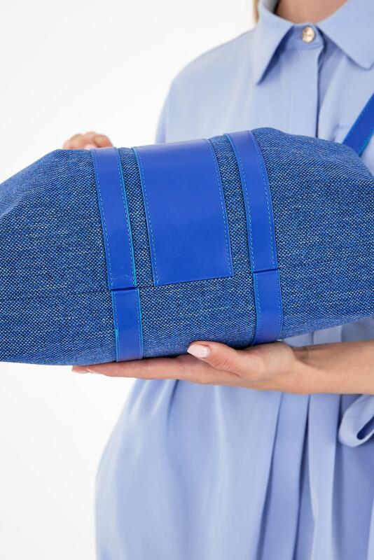 Havana Deniz Mavisi Kumaş Detaylı Kadın El Çantası - 7